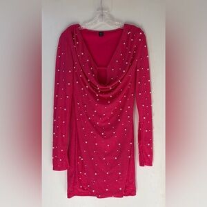 SHEIN BAE Hot Pink with Pearls Bodycon Dress Womens Sz Large